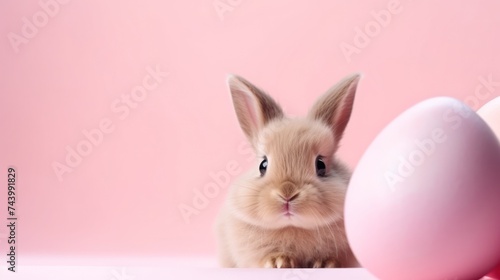 Cute bunny and easter egg on pastel pink background © AI BLONDY