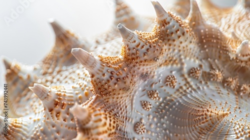 close-up of a big spiked seashell, isolated on white.