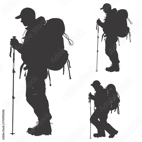 Silhouette hiking man activities black color only full body