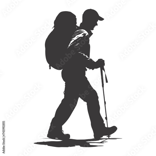 Silhouette hiking man black color only full body