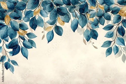 minimalistic design Watercolor seamless border - illustration with green gold leaves and branches