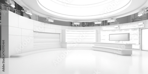 minimalistic design Tv studio. News room. Studio Background. White studio