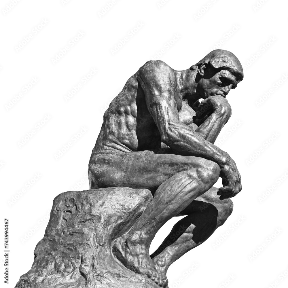 The Thinker a bronze sculpture by Auguste Rodin isolated - obrazy, fototapety, plakaty 