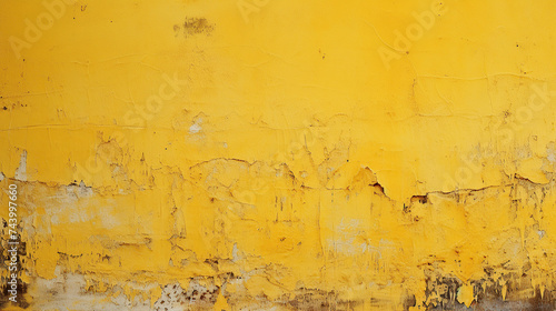 close up horizontal image of a ruined yellow painted concrete wall background Generative AI