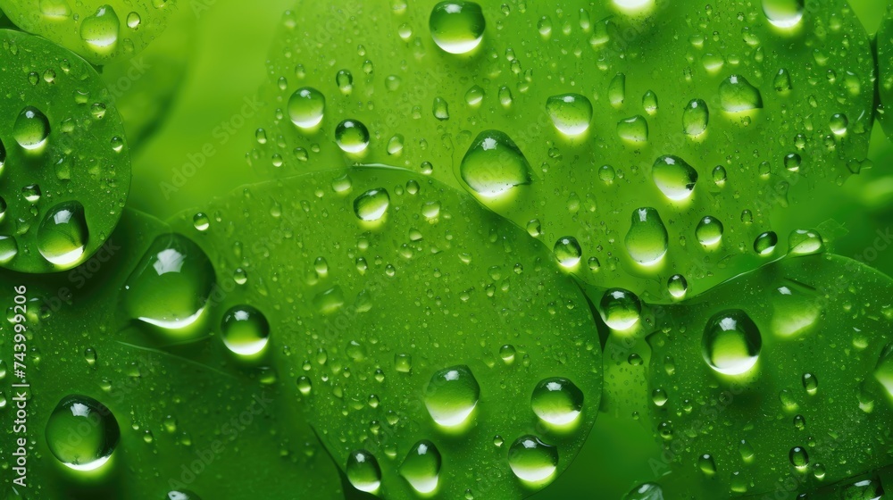 Atmospheric background with water droplets. Monochrome. The texture of water on a green background.