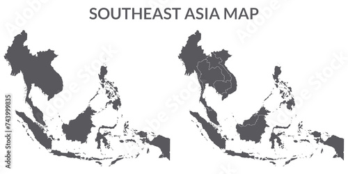 Southeast Asia country Map. Map of Southeast Asia in set grey color