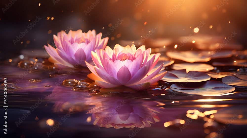 lotus flower in water with flickering flames and candles lotus flower in water with flickering flames and candles