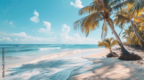 Imagine the perfect beach vacation with soft sand, tall palm trees, and tranquil turquoise sea that invites you to immerse yourself in a world of peace and beauty.