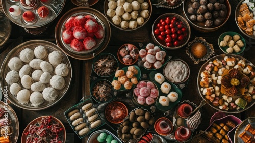 variety of oriental sweets that reflect cultural ceremonies
