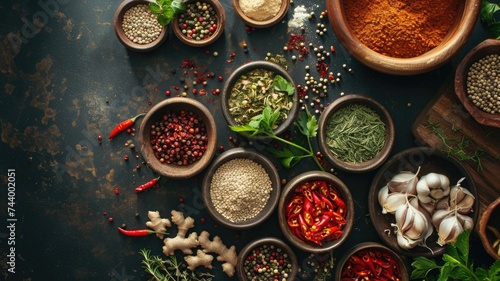 full-frame background using traditional oriental spices for cooking Asian dishes