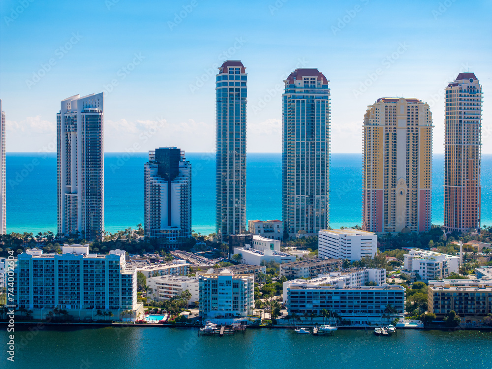 Fototapeta premium Aerial photo multimillion dollar condominiums on Sunny Isles Beach