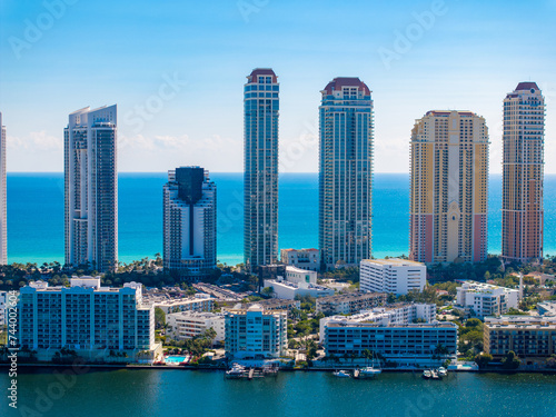 Aerial photo multimillion dollar condominiums on Sunny Isles Beach