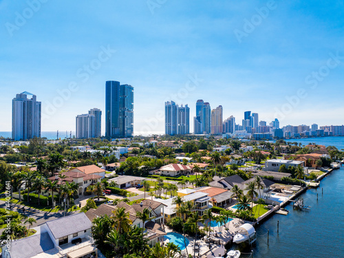 Aerial photo luxury homes in Golden Shores Sunny Isles Beach FL
