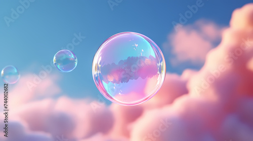 Rainbow colored soap bubbles on multicolored background