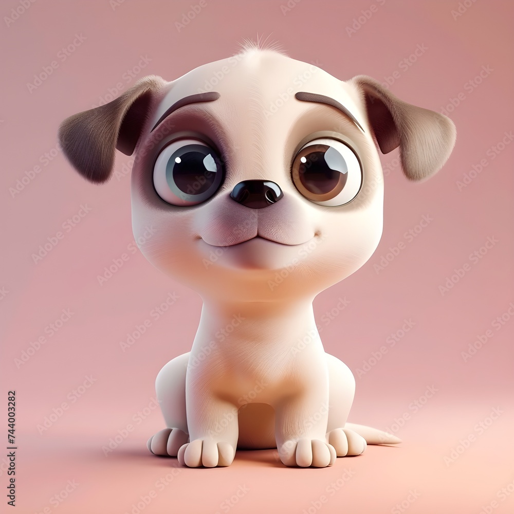 Fototapeta premium Sweet Baby Dog: 3D Rendering Cartoon with Big Eyes - Adorable Animal