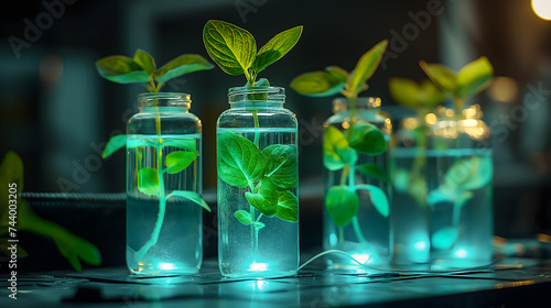 Illuminated Plant Cuttings in Glass Jars