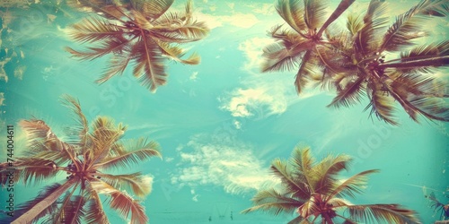 palm trees against a blue sky, bottom view Generative AI © Roman