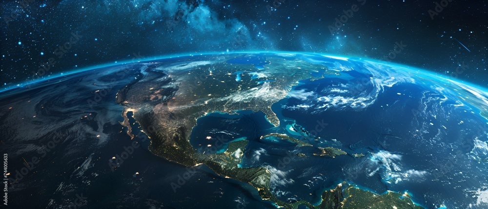 Image taken from space of the North American continent during nighttime ...