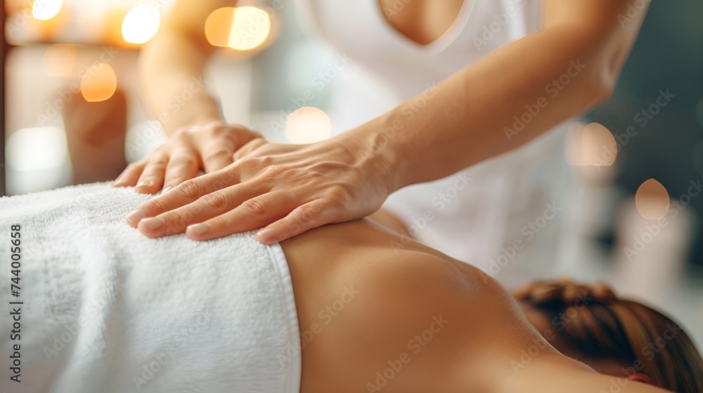 Naklejka premium woman receiving massage in spa salon