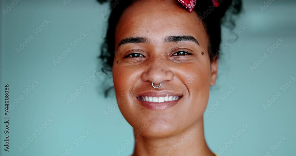 One happy black latina of African descent smiling at camera with friendly expression. Portrait of Brazilian young woman in 20s One happy black latina of African descent smiling at camera with friendly expression. Portrait of Brazilian young woman in 20s