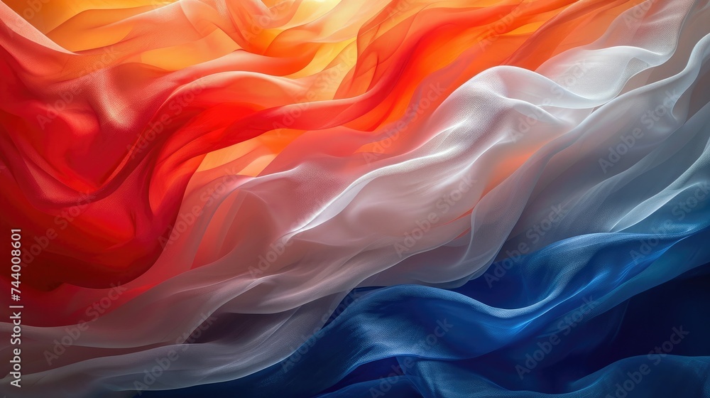 Fototapeta premium Abstract digital background or texture design of dutch flag colors, Netherland Holland national country symbol illustration wavy silk fabric background