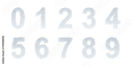 Cloud numbers on transparent background. All numbers in shape of smoke or clouds.	