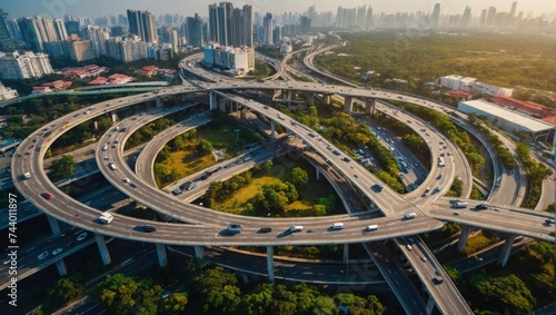 Aerial view of highway interchange overpass in city