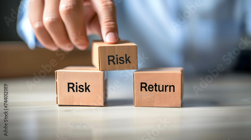 risk and return management concept, Businessmen managing risk and returns to maximize investment efficiency and profit, risk and reward ratio in financial theory