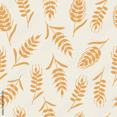 Flat vector grain seamless pattern. Barley, wheat, rye, oat