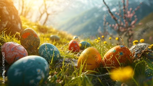 easter eggs on the grass background
