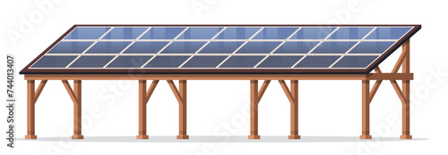 Parking place for vehicles with solar panels. Eco installation on isolated background