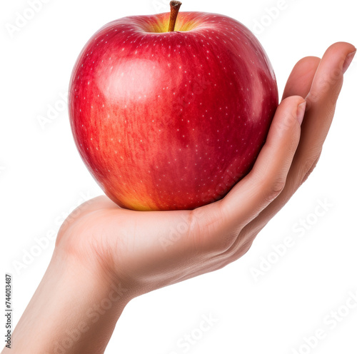 hand holding red apple isolated on white or transparent background,transparency 