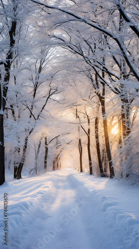 Gleaming Solitude: An Exquisite Depiction of Winter in the Serene Forest - The Dazzling Dance of Snow on the Tranquil Trees