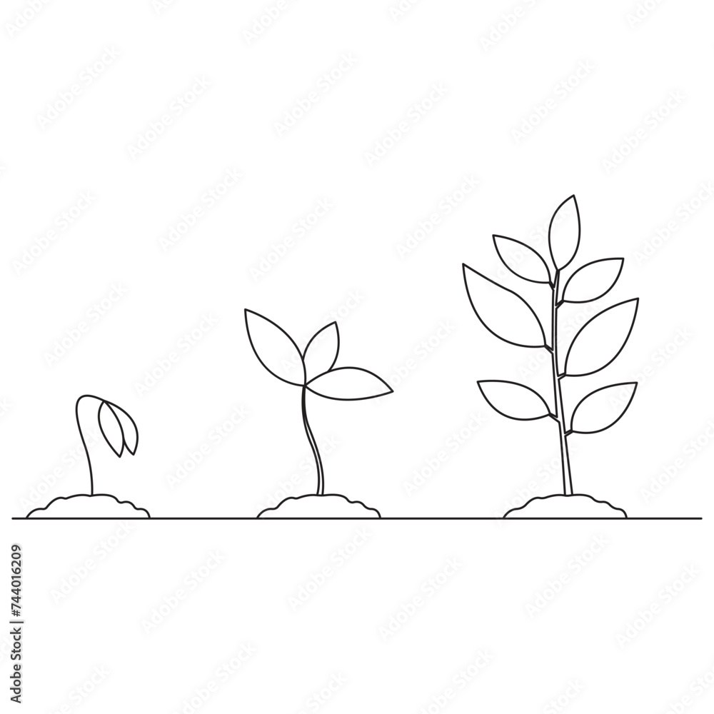 Single Line Plant Growth Processing on pot illustration Single Line Plant Growth Processing on pot illustration