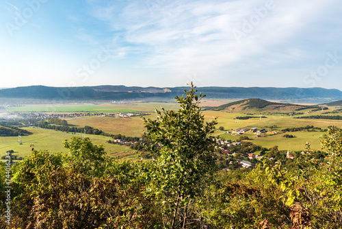 Countryside with mountain ridge of Dolny vrch on slovakian - hungarian borderlands above - view above Zadiel village in Slovensky kras national park