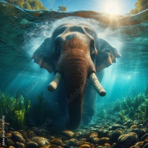 Elephant swims in the African river © robfolio