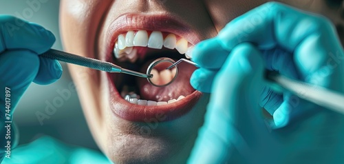 dental office, the doctor examines the patient's teeth, made using generative ai technology.