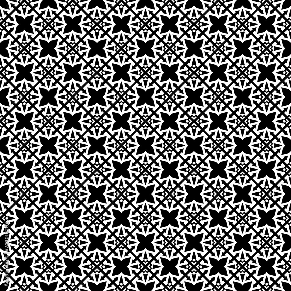 Black and white seamless abstract pattern. Background and backdrop. Grayscale ornamental design. Mosaic ornaments. Vector graphic illustration. EPS10.