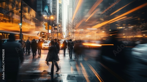 Motion blur of people commuting in busy street