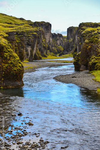 Green Fjaðrárgljúfur canyon, near Kirkjubæjarklaustur village, South Coast of Iceland.