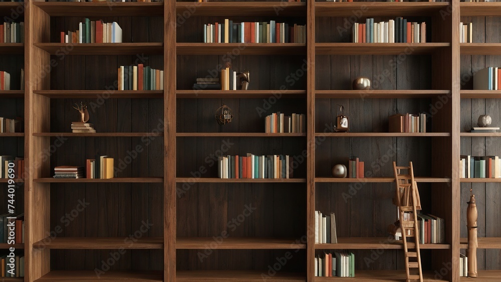 library shelves with books