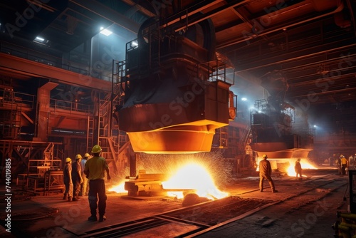 Wallpaper Mural Inside the heart of a rod mill: Workers maneuvering heavy machinery under the glow of molten metal Torontodigital.ca