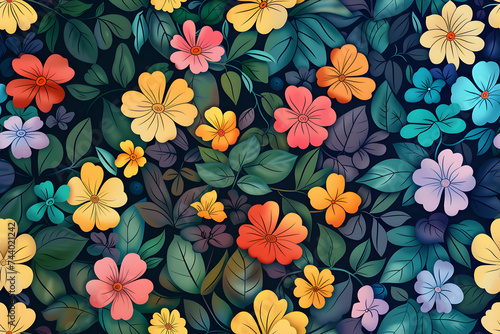 Tropical flower and leave pattern background.