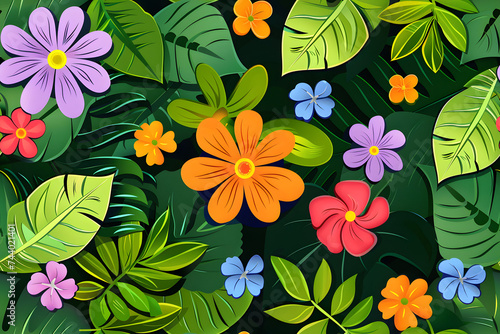 Tropical flower and leave pattern background.