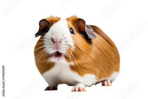 a high quality stock photograph of a single happy guinea pig isolated on a white background