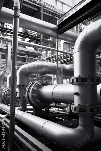 Black and white photo of pipes and pipelines. Suitable for industrial and engineering concepts