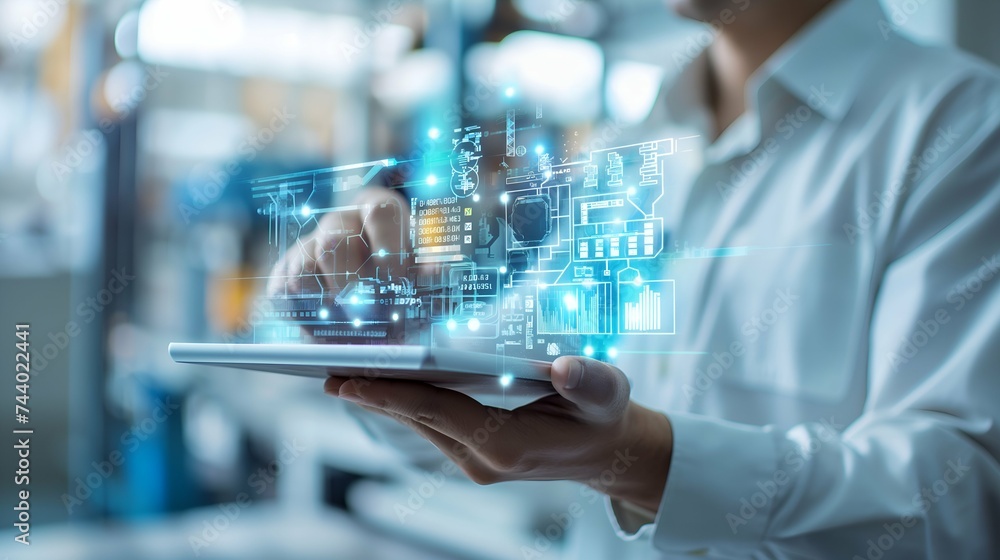 Smart industry 4.0 concept - Smart factory for fourth industrial revolution with icon graphic showing automation system by using robots Smart industry 4.0 concept - Smart factory for fourth industrial revolution with icon graphic showing automation system by using robots