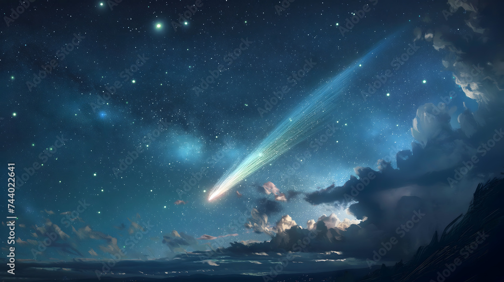 Ethereal Night Sky with Comet