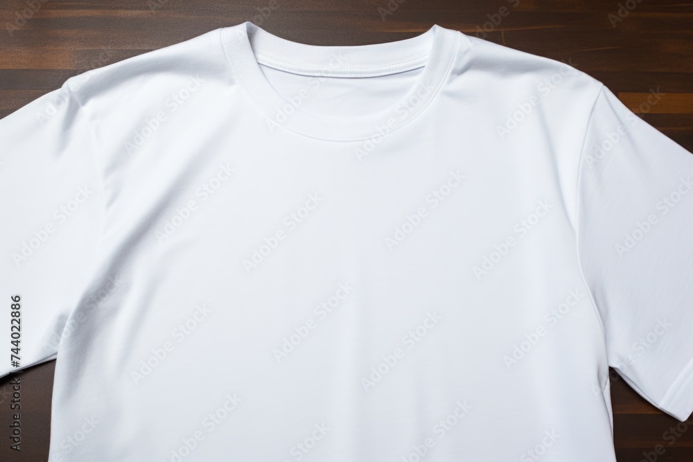 A white shirt placed on a wooden floor. Perfect for fashion or lifestyle concepts A white shirt placed on a wooden floor. Perfect for fashion or lifestyle concepts