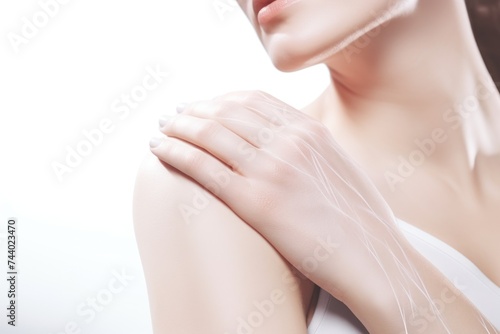 Close-up of a woman with her hands on her shoulder  suitable for various concepts and designs